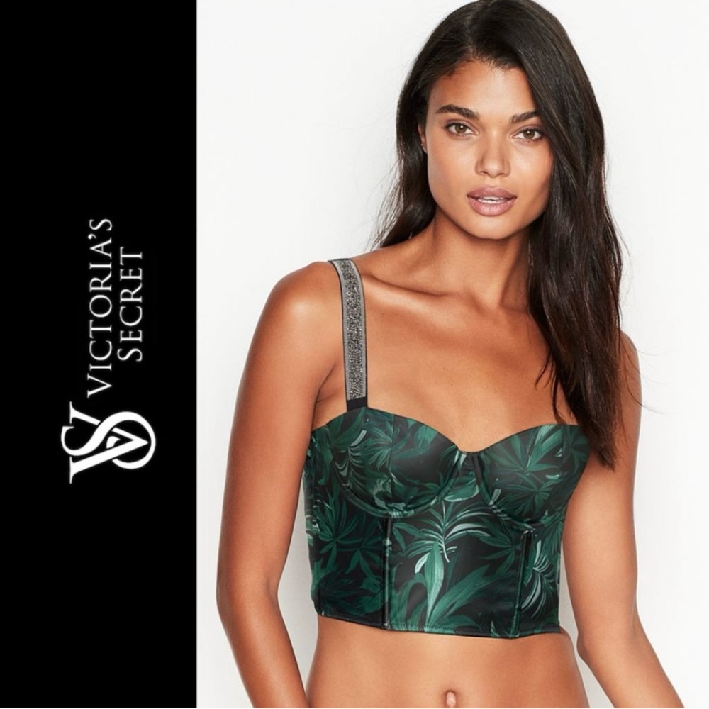 NWT VS VERY SEXY Lightly Lined Shine Strap Bra Top 36C - Dark Green Floral